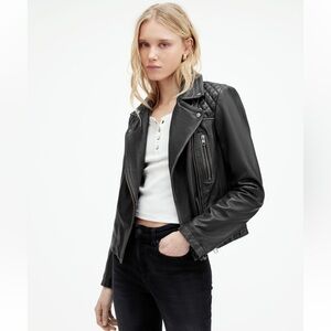 All Saints Cargo Distressed Leather Biker Jacket